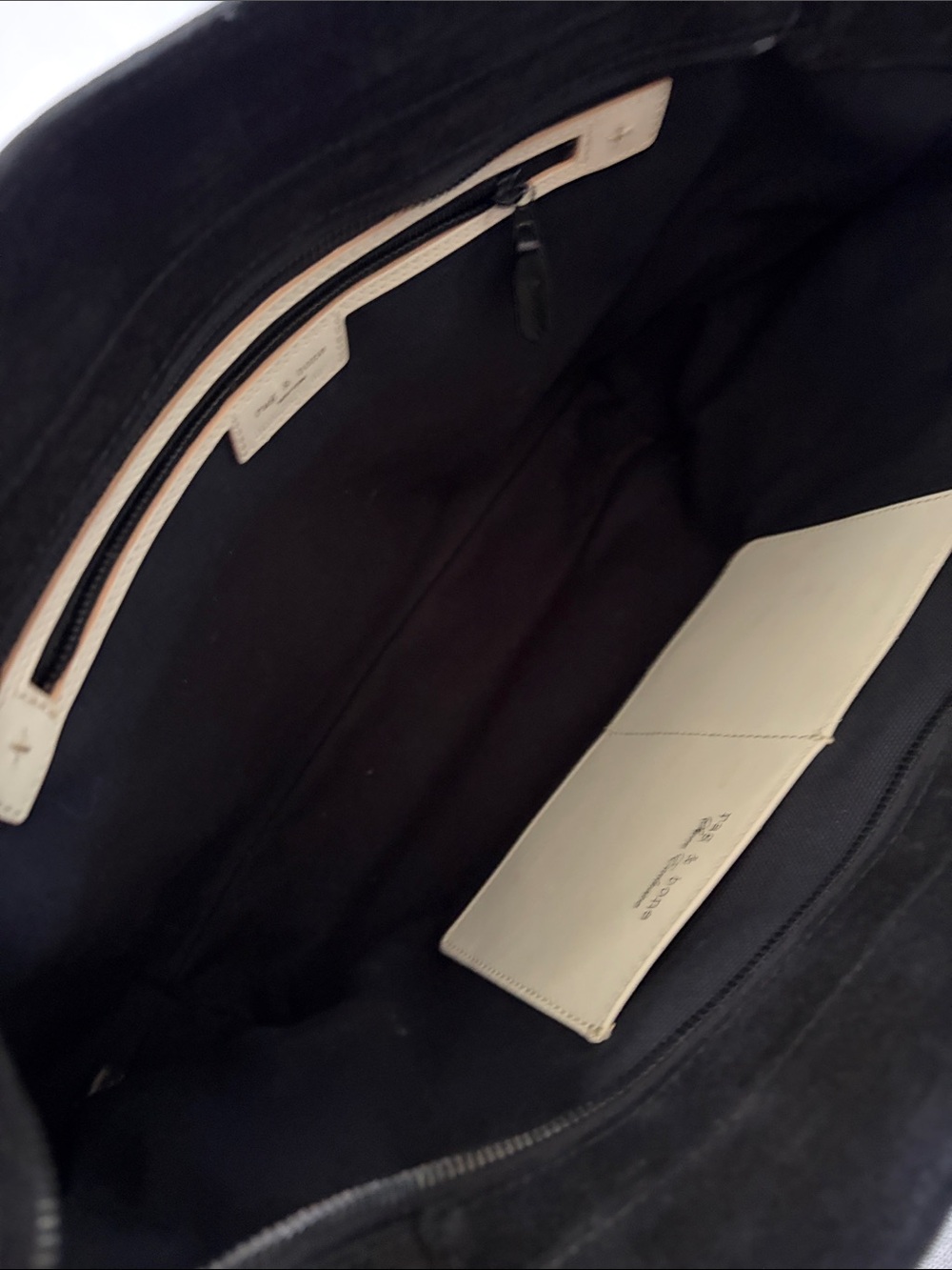 rag & bone Medium Pilot Black Leather and Gray Wool Messenger Tote - Picture 4 of 8